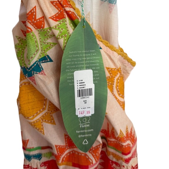 NEW Farm Rio Rainbow Sunset Halter Maxi Bow Dress Size M Cotton Crochet Trim - Picture 8 of 11